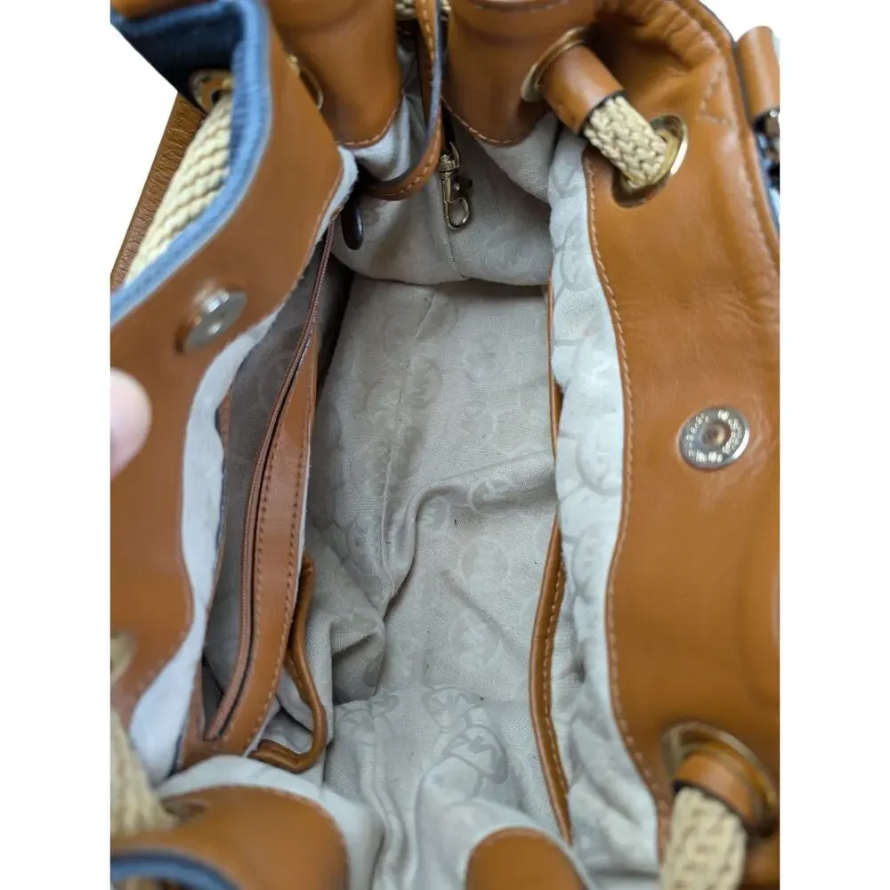 Michael Kors Marina Canvas Rope Tassel Large Bucket Bag Drawstring Blue